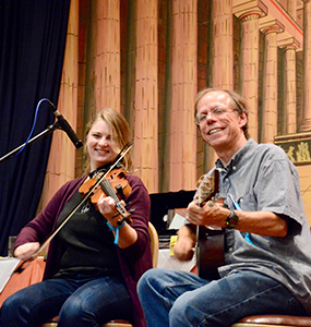Audrey Knuth and Larry Unger playing for a contra dance